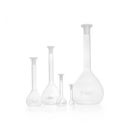 DURAN® Volumetric flask, white graduation, class A, batch certificate, with one graduation mark, octagonal PE-stopper, NS 12/21, 100 ml EACH